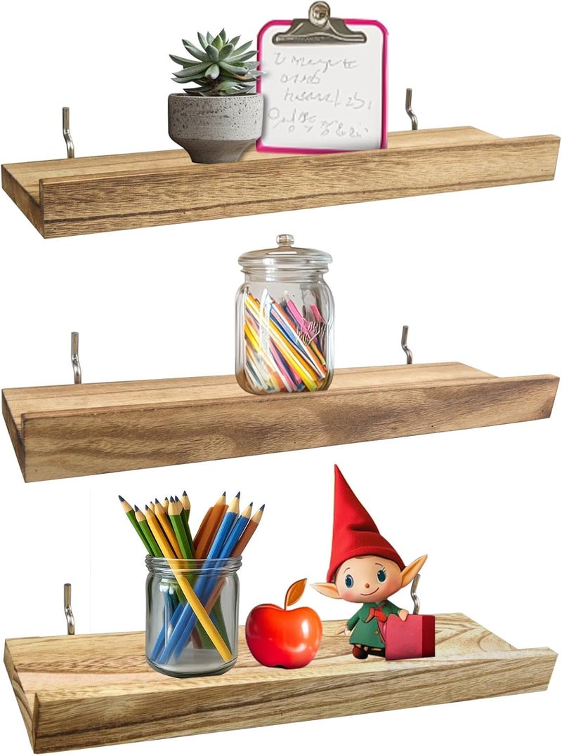 WOWKIT Wood Pegboard Shelves with Lip, 14" x 4" Peg Board Racks 3Pack Wall Organizer Shelf, 1/4 inch Heavy Duty Metal Brackets Fit All Pegboards, Display Craft Garage Workbench Office Shelving Accessories - Image 1